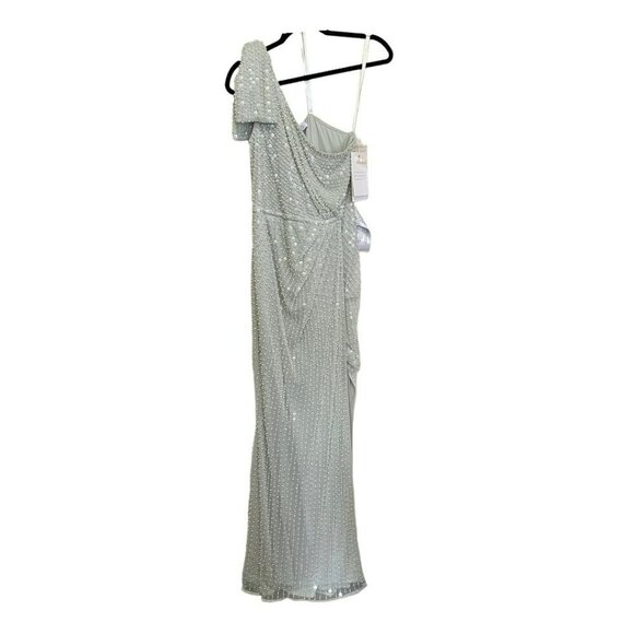 Mac Duggal Pearl Maxi Evening Dress Embellished One Shoulder Gown Size 12 NWT - Picture 5 of 11
